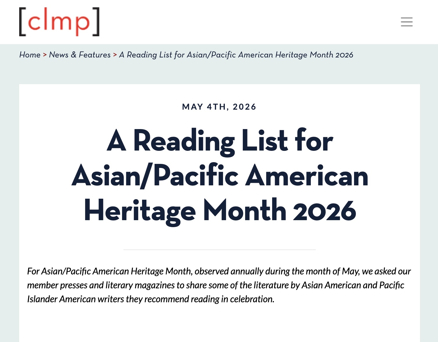 Highlight of our editor’s piece “The Forty-first day” in Community of Literary Magazines and presses reading list